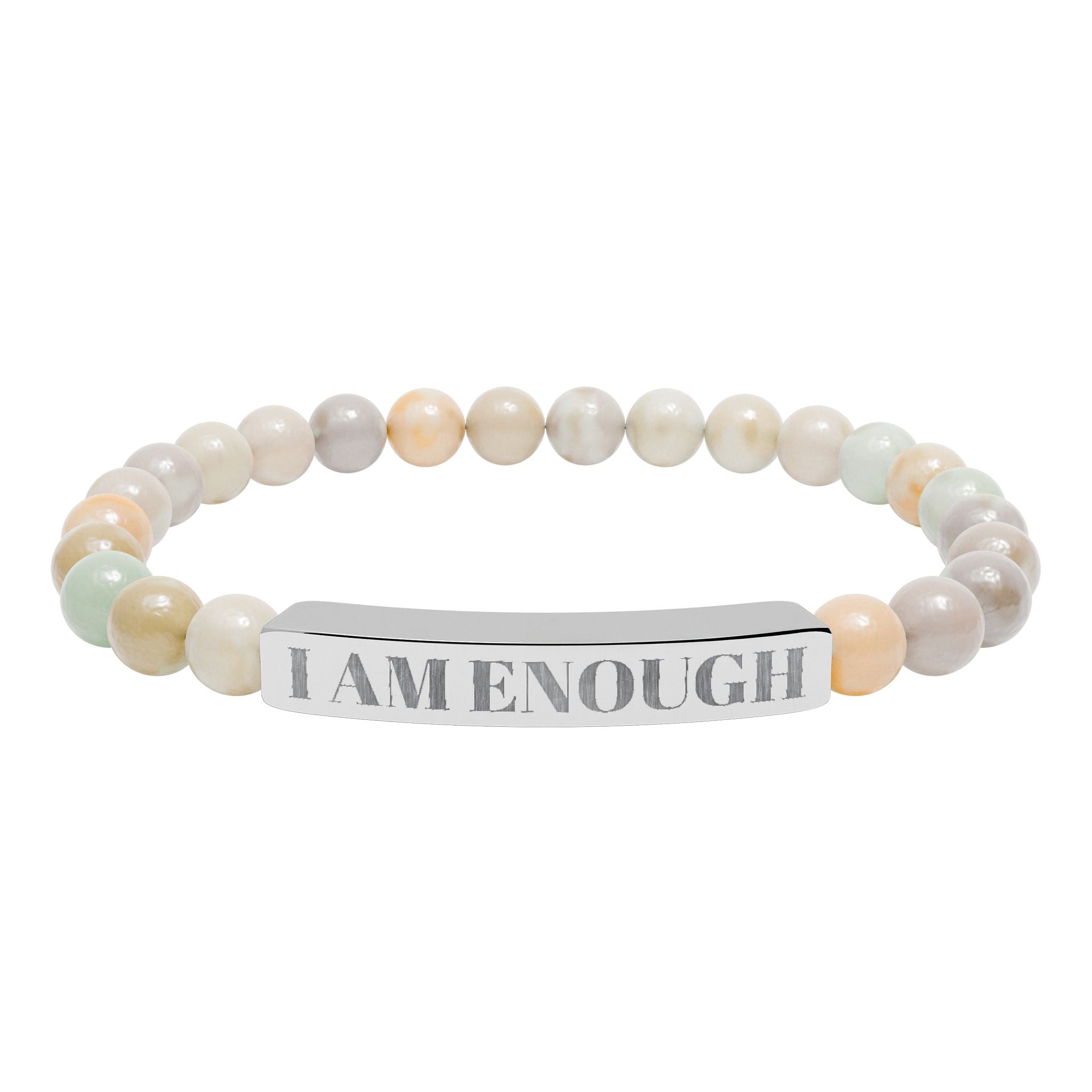 Engraved 'I AM ENOUGH' Natural Stone Stretch Bracelet