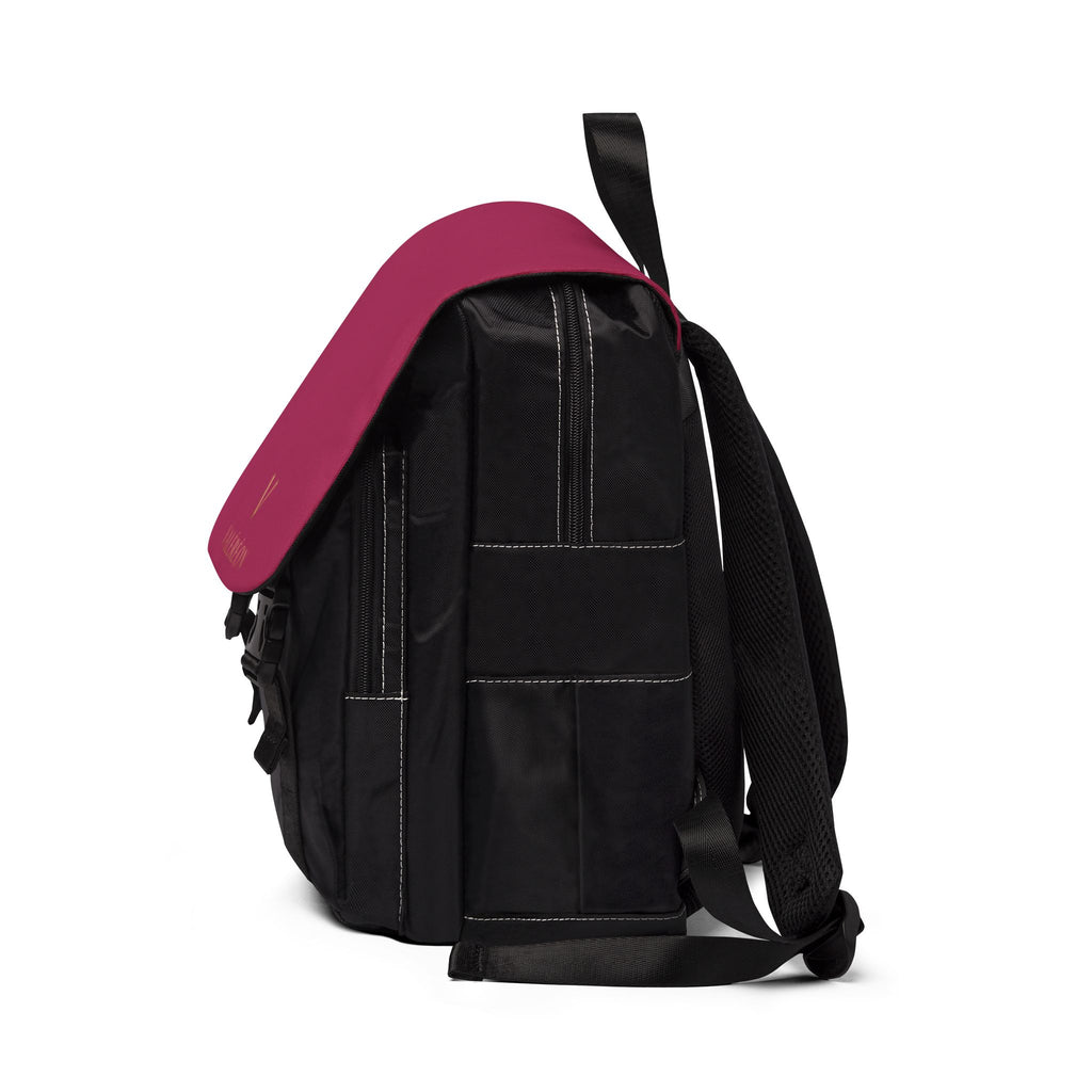 Casual Shoulder Backpack — Burgundy Flap with Gold 'Valereon' Logo