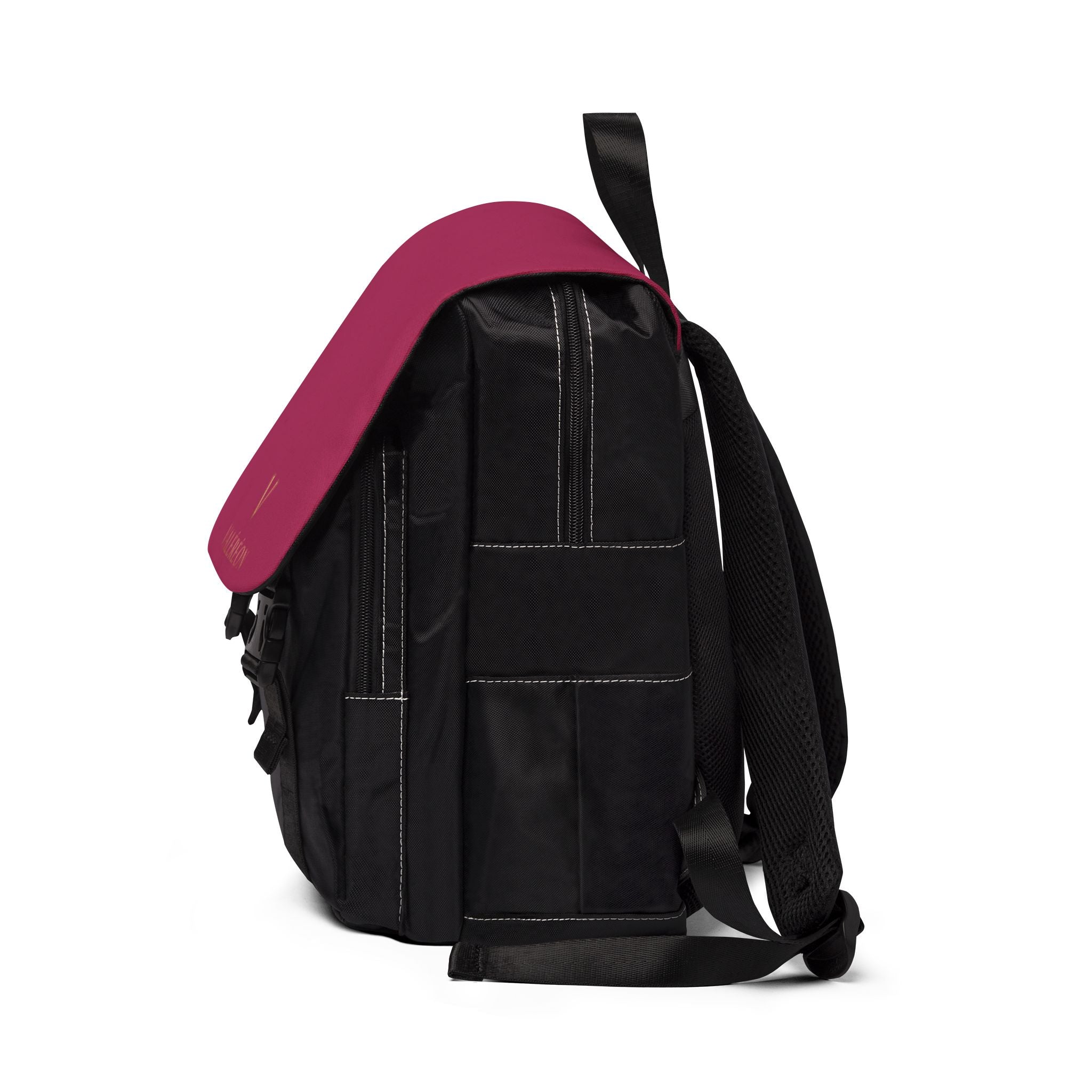 Casual Shoulder Backpack — Burgundy Flap with Gold 'Valereon' Logo