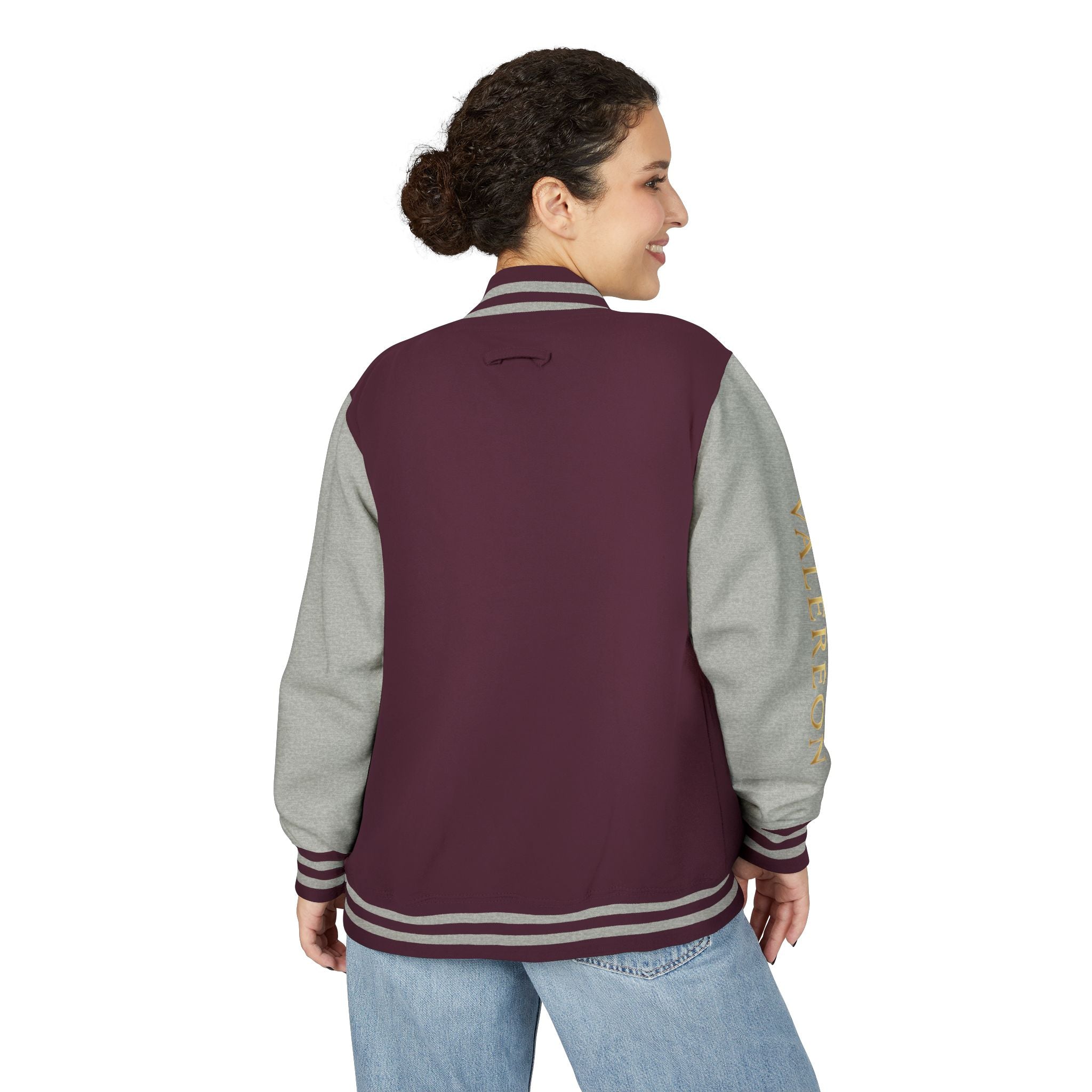 Letterman Jacket — Red & White Varsity Jacket with GOLD "VALERJON" Sleeve