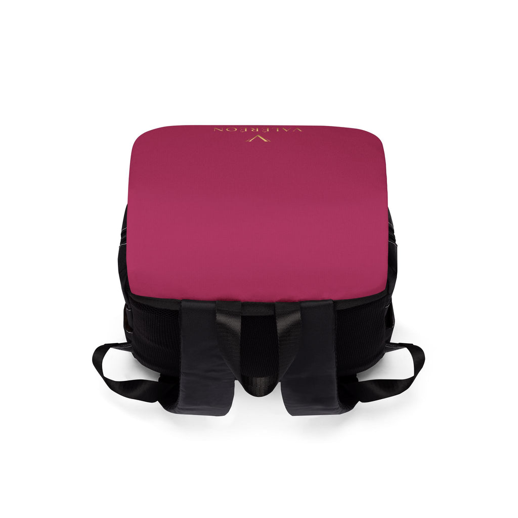 Casual Shoulder Backpack — Burgundy Flap with Gold 'Valereon' Logo