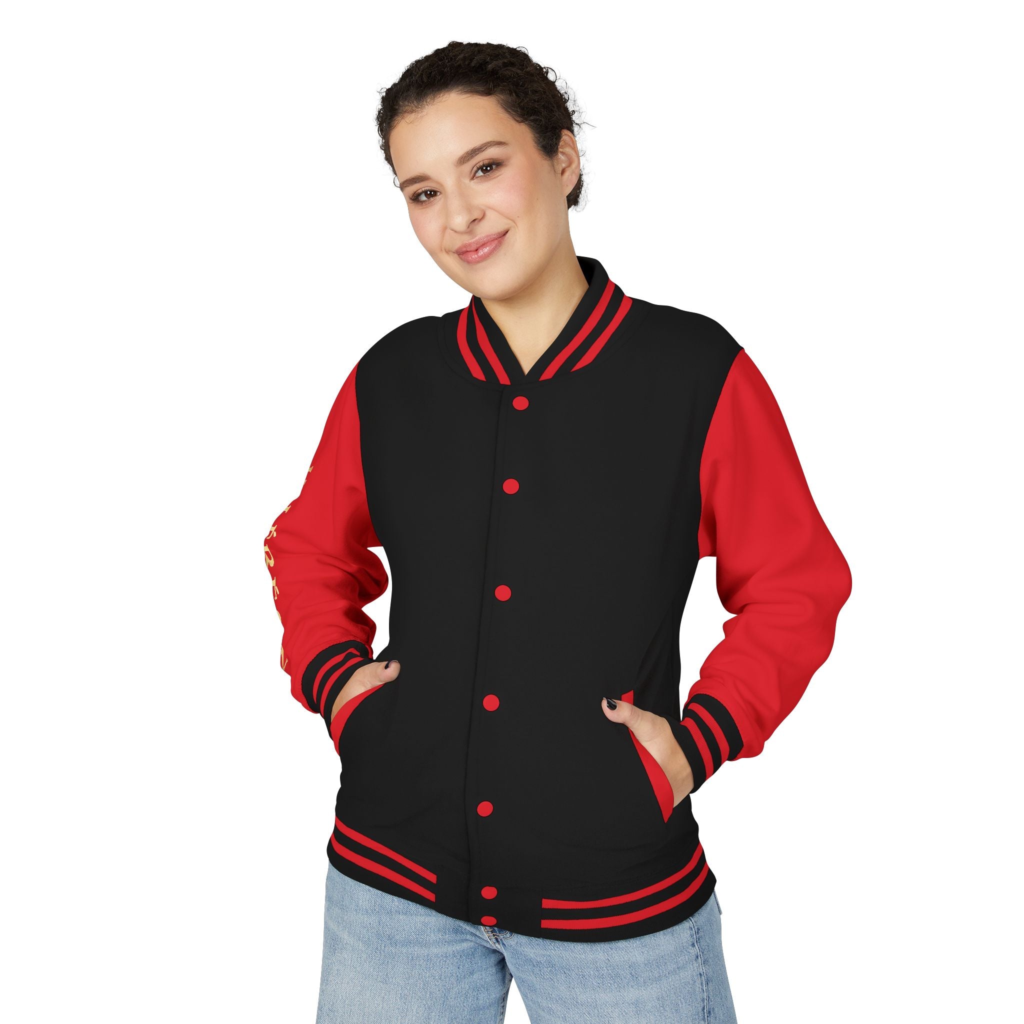 Letterman Jacket — Red & White Varsity Jacket with GOLD "VALERJON" Sleeve