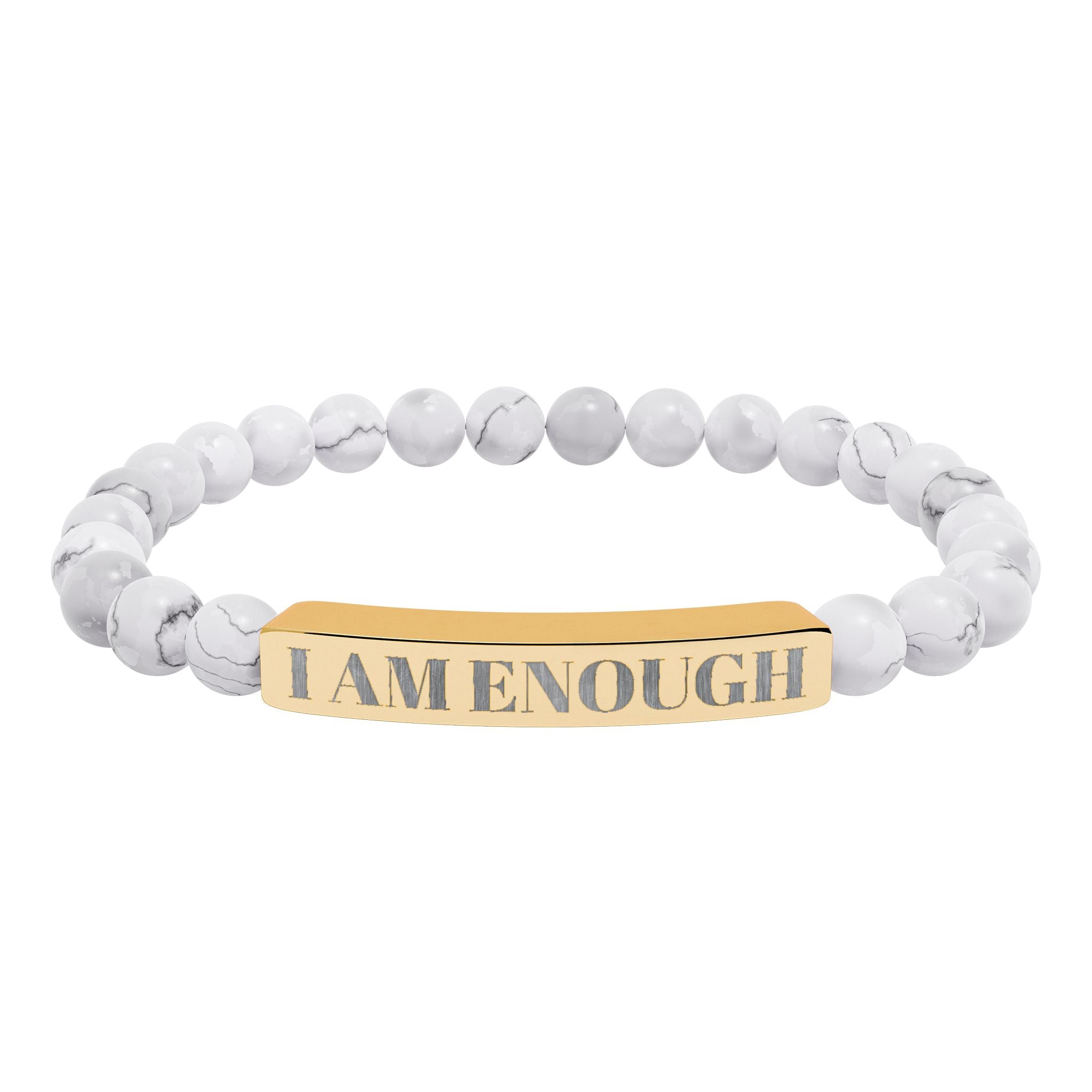 Engraved 'I AM ENOUGH' Natural Stone Stretch Bracelet