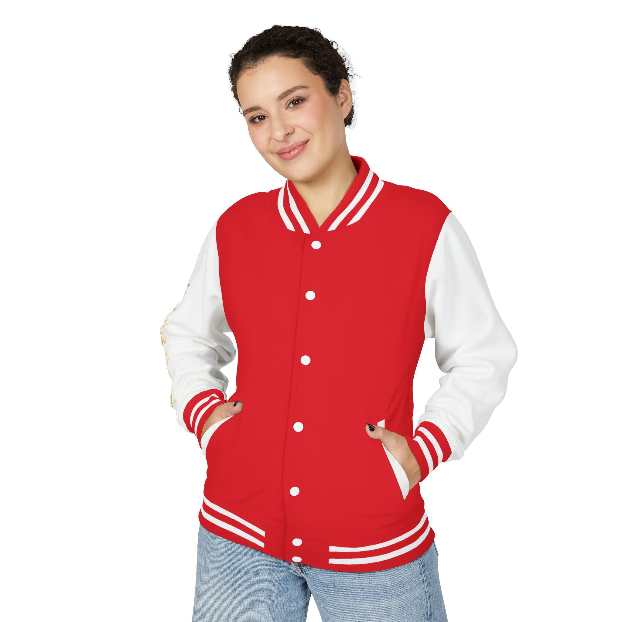Letterman Jacket — Red & White Varsity Jacket with GOLD "VALERJON" Sleeve