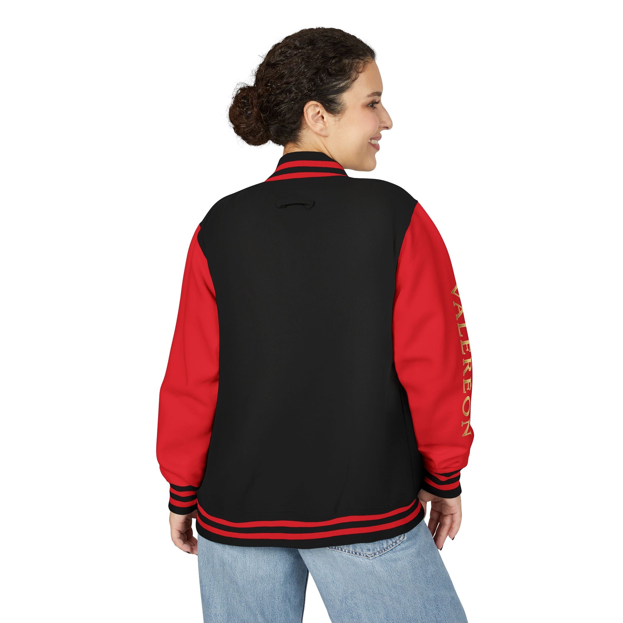 Letterman Jacket — Red & White Varsity Jacket with GOLD "VALERJON" Sleeve