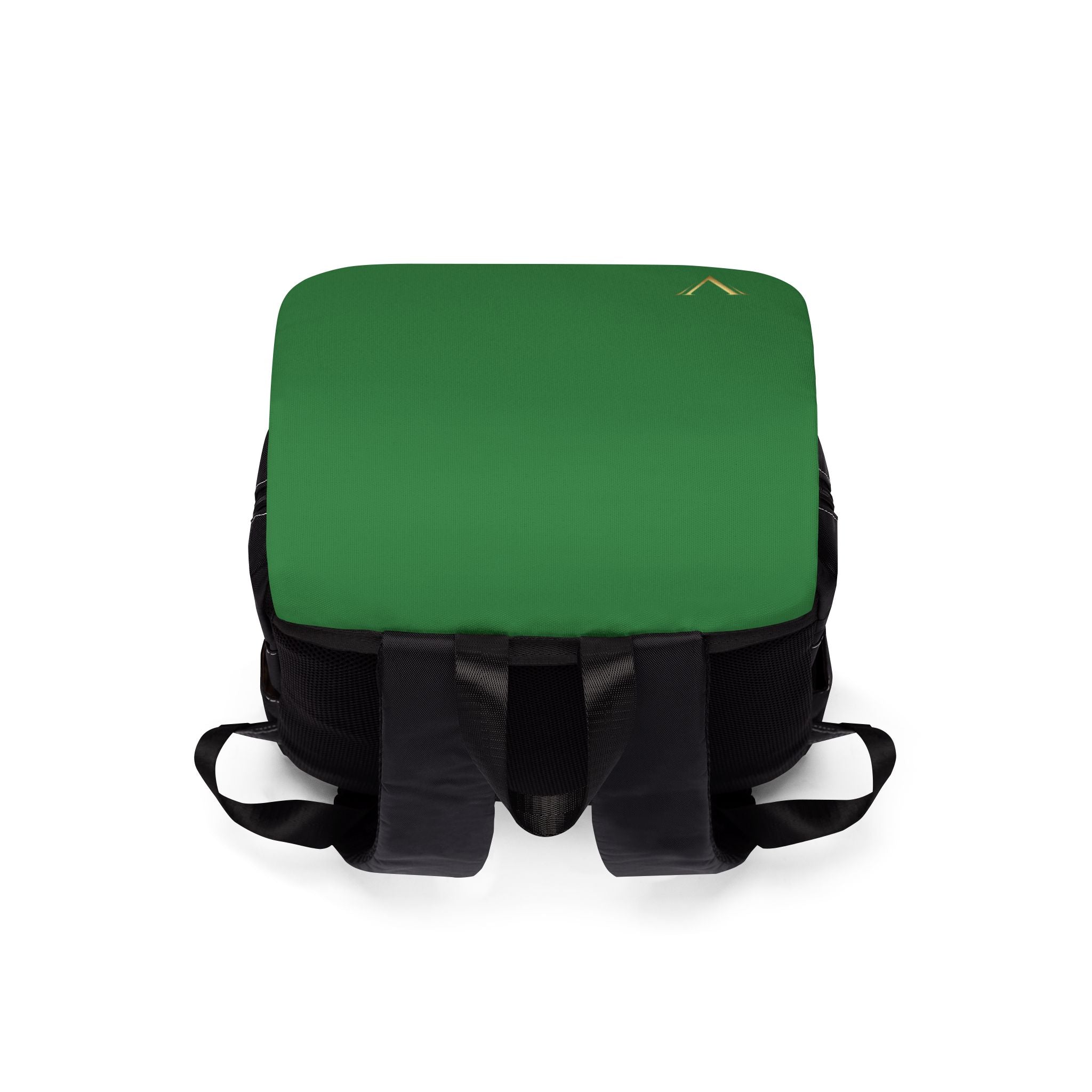 Green Flap Casual Backpack — Minimal Gold 'V' Accent