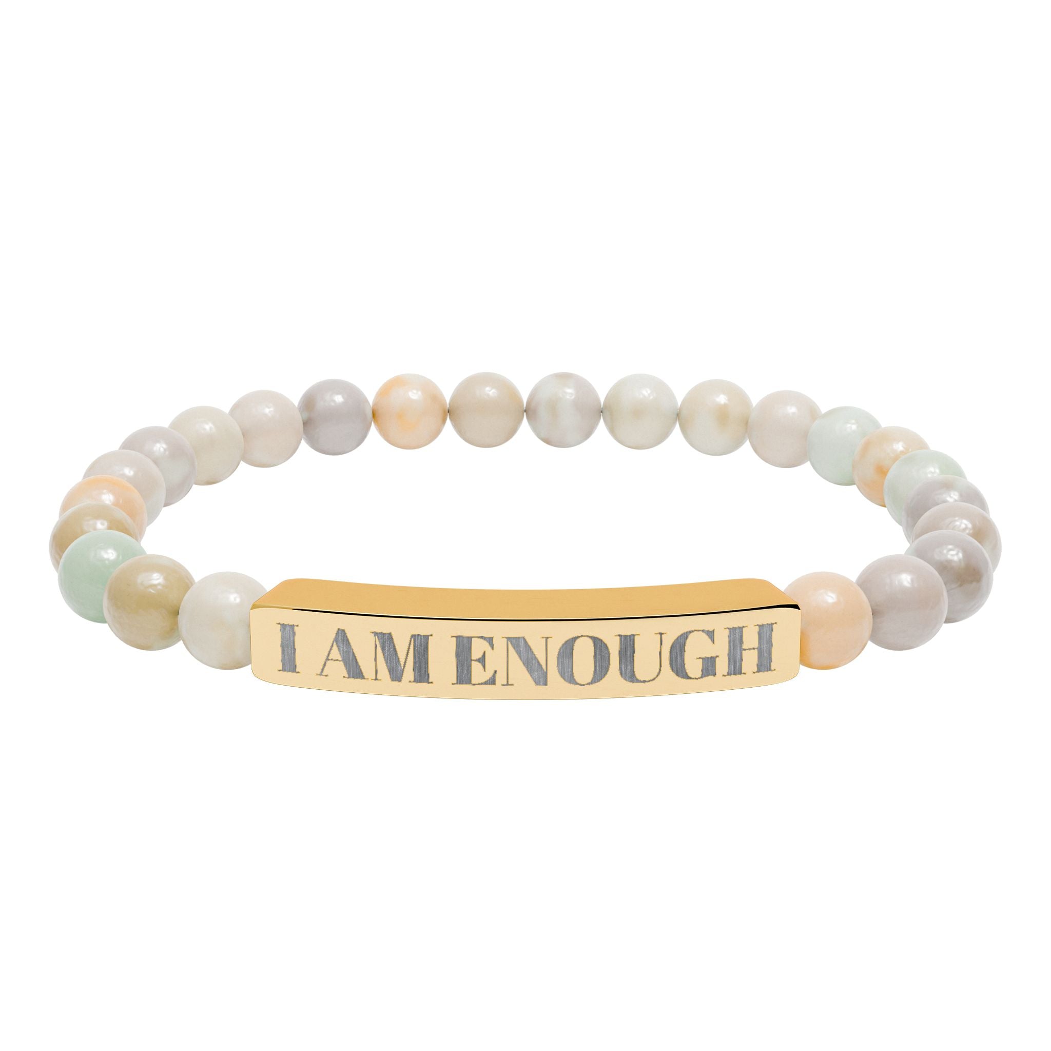 Engraved 'I AM ENOUGH' Natural Stone Stretch Bracelet