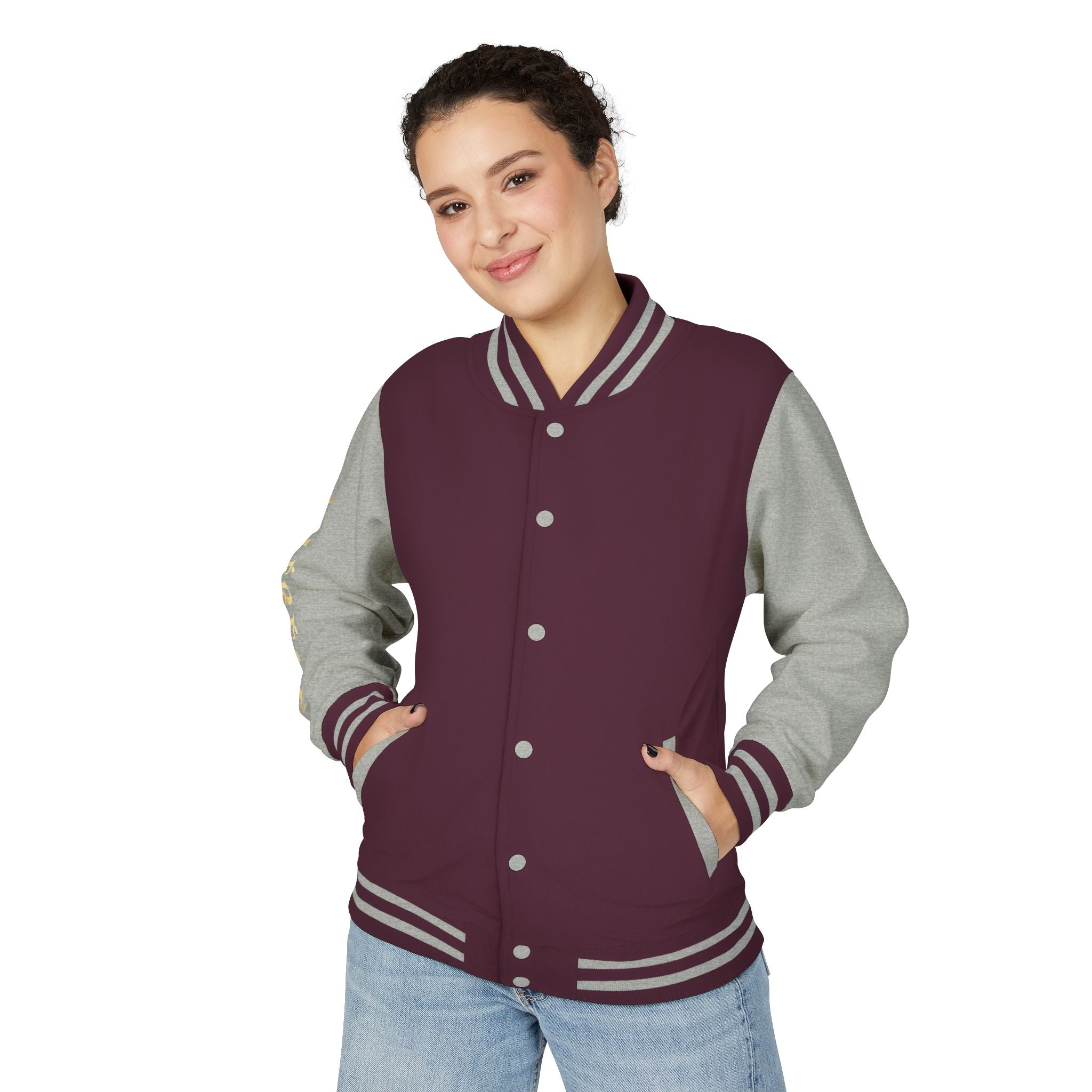 Letterman Jacket — Red & White Varsity Jacket with GOLD "VALERJON" Sleeve