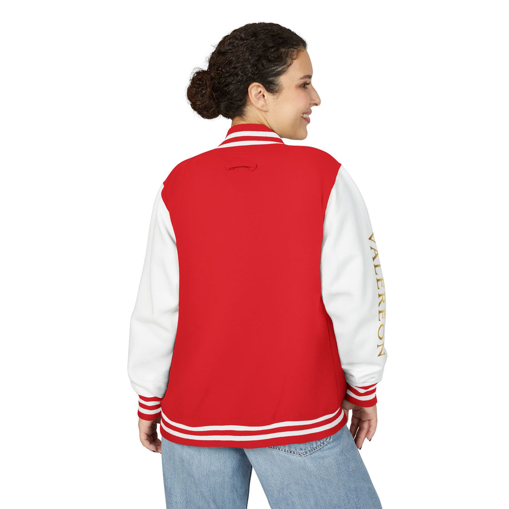 Letterman Jacket — Red & White Varsity Jacket with GOLD "VALERJON" Sleeve