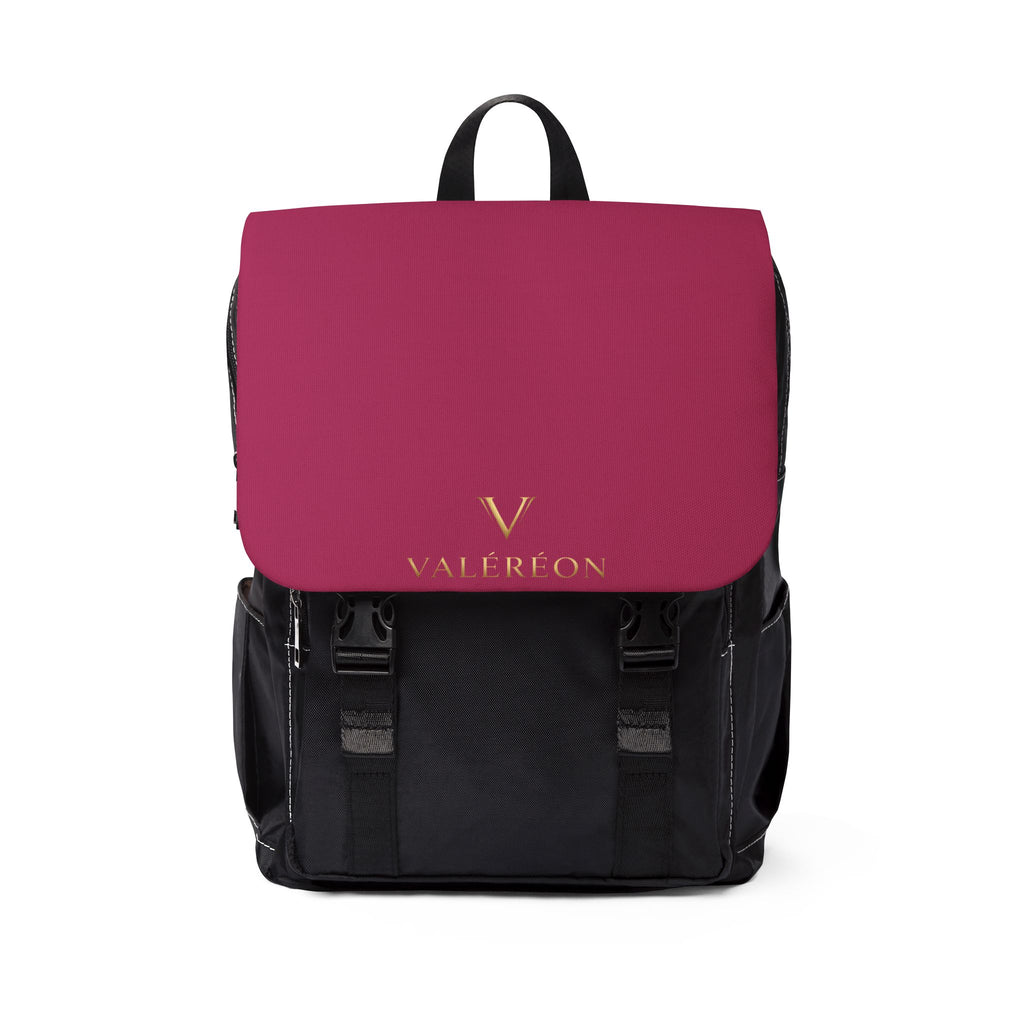 Casual Shoulder Backpack — Burgundy Flap with Gold 'Valereon' Logo