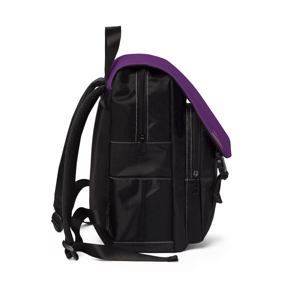 Purple Monogram Flap Backpack - Casual Shoulder Rucksack with Gold 'V' Accent