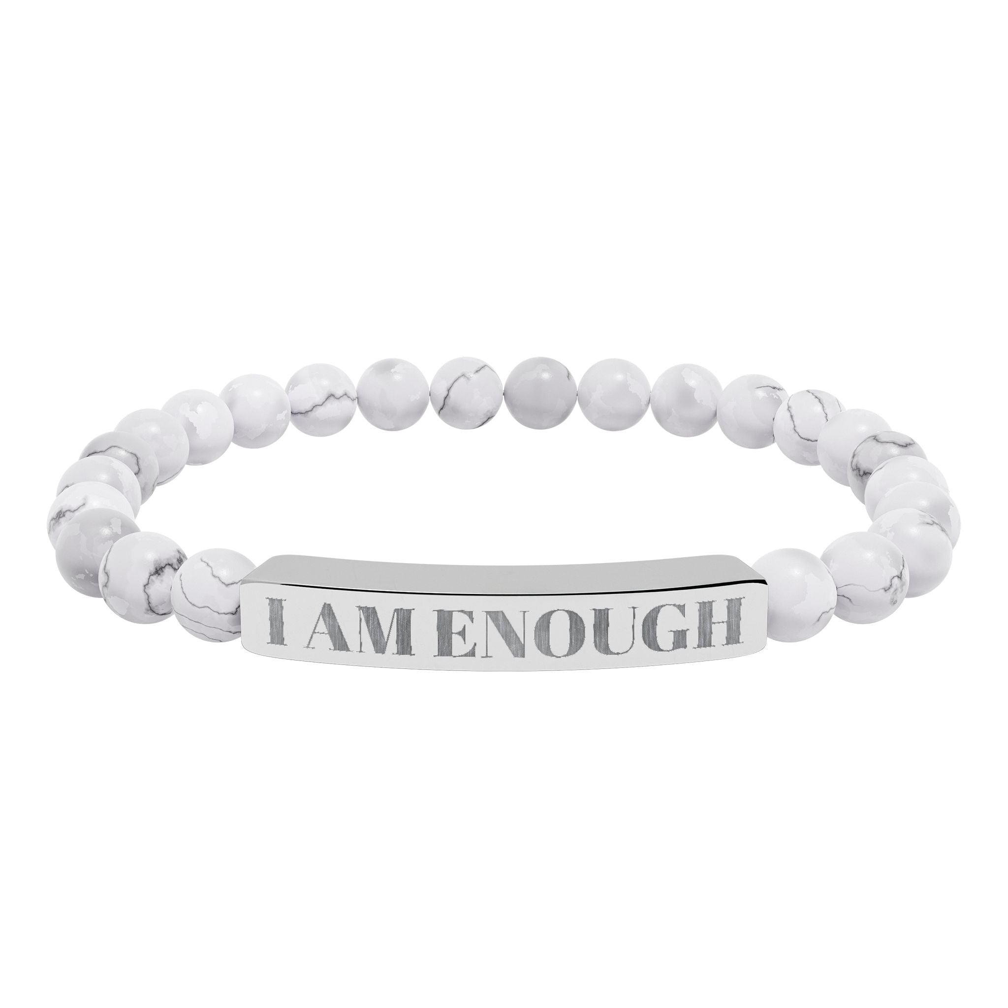 Engraved 'I AM ENOUGH' Natural Stone Stretch Bracelet