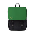 Green Flap Casual Backpack — Minimal Gold 'V' Accent